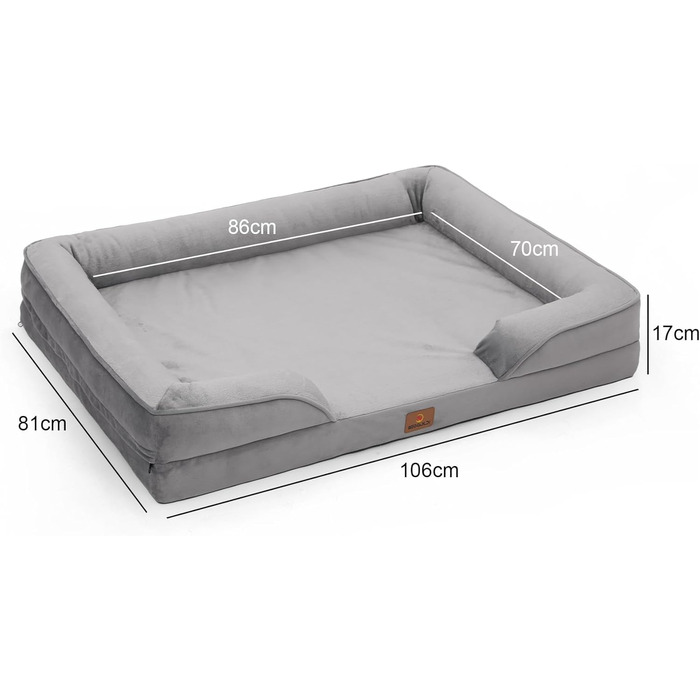 Ортопедичний лежак для собак великих порід, ергономічний диван з піною у формі яйця, водовідштовхуючий та неслизький лежак для собак 89x63 см, світло-сірий (Світло-сірий, Д 106 x Ш 81 x В 17 см)
