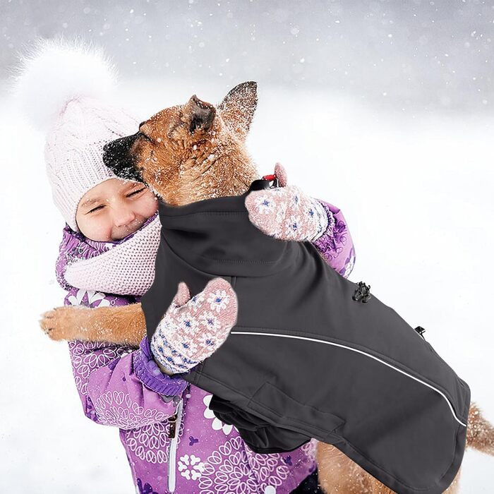 Водонепроникний теплий зимовий одяг для собак PETCUTE - куртка з отвором для шлейки, чорний, XXL