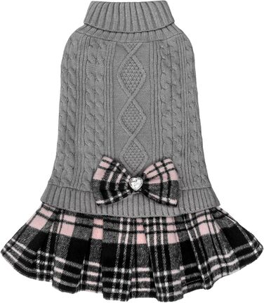 Теплий собачий светр з коміром-роллером для собак малих та середніх порід, в клітинку, сірий