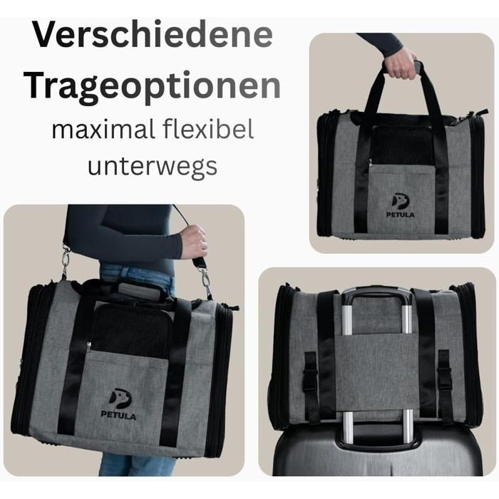 Транспортна сумка для котів та собак Petula Katzentasche & Hundetasche – сіра, до 13 кг, складна, з підстилкою та вентиляцією