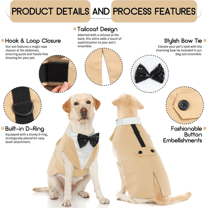 Костюм для собак, бандана, аксесуари для святкування: весілля, день народження, Хелловін (XXL, шампань)