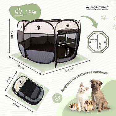 Mobiclinic® Pets: Двосторонній вольєр для цуценят, сірий, 114x114x58 см, Scooby
