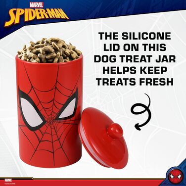 Керамічна банка для собачих ласощів Marvel Spiderman, червона, з кришкою, 10x5 см, для зберігання корму, можна мити в посудомийці