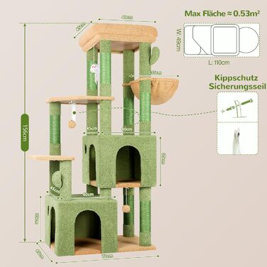 Драбина-будинок для котів Globlazer XL, 156 см, сірий, з будиночком та когтеточками