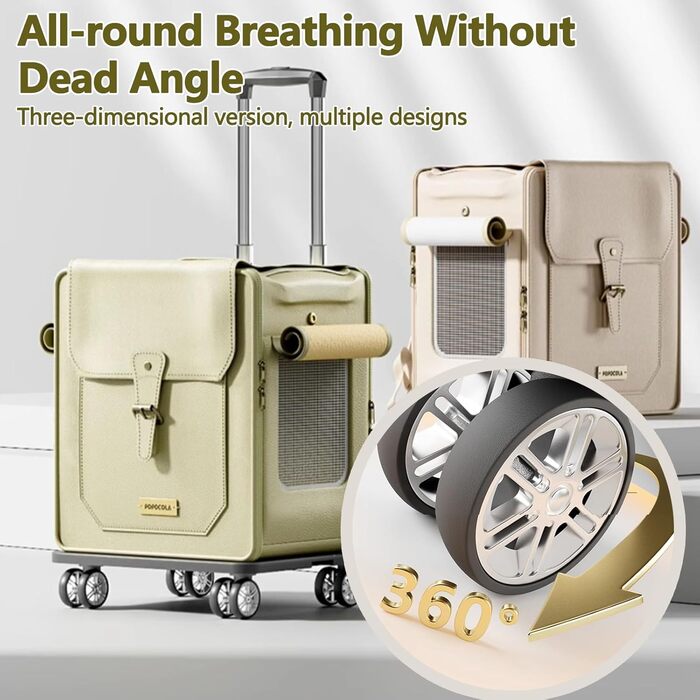 Рюкзак для тварин Galatée з колесами, візок для домашніх тварин, сумка для подорожей з собакою знімні колеса, рюкзак для собак з сітковими вентиляційними вікнами (білий)