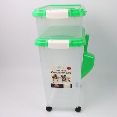 DIVCHI Контейнер для зберігання корму для тварин, 3 шт. з мірною ложкою, для собак, котів, корму, з роликами, зелений