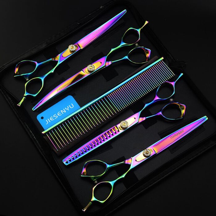 Набір професійних ножиць для грумінгу собак JIESENYU Pro: 4 шт. (7 дюймів, 2 вигнуті, для фінальної обробки)