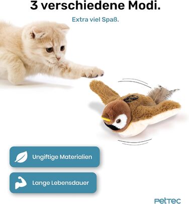 PetTec Інтерактивна електрична іграшка для котів — рухомий птах з котячою м'ятою, автоматичне самостійне заняття