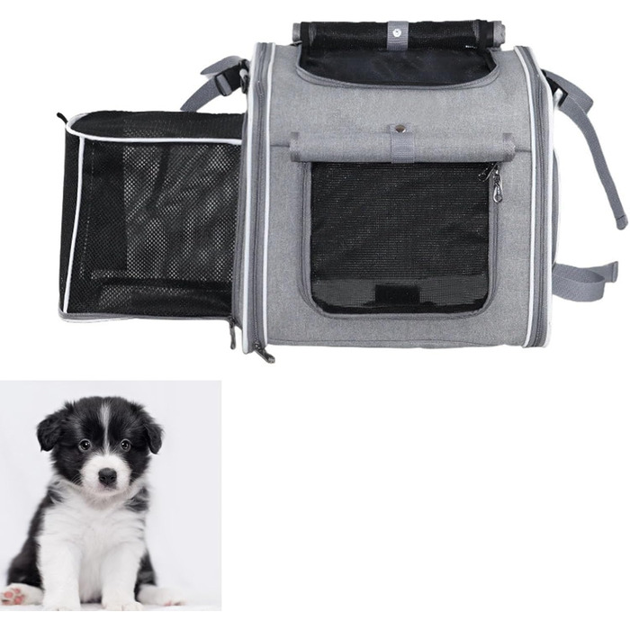 Клітка-переноска для тварин на велосипед Asixxsix, розширювана, складна, для собак та котів до 8 кг (сіра)