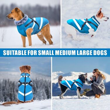 Водонепроникні куртки для собак, зимові теплі сорочки для собак, одяг для домашніх тварин з відбиваючими елементами, зимові куртки для собак, затишні костюми для снігу, куртка-жилет для маленьких, середніх та великих собак (блакитний, XL)