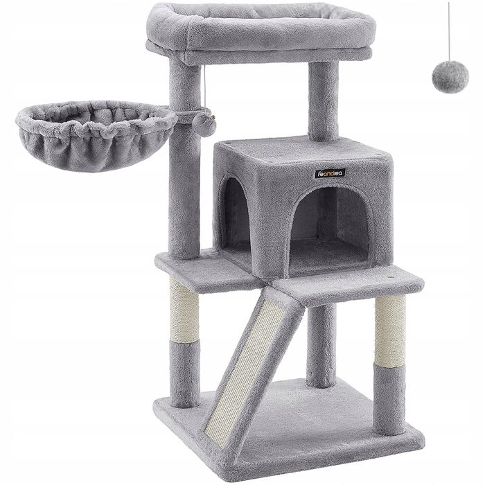 Великий кігтеточка-платформа 2в1 для котів, стійка рампа, світло-сіра, 96 см, Feandrea