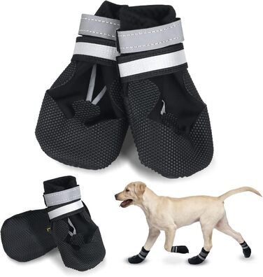 Чоботи для собак REESTBOO, 4 шт. Водонепроникні захисні човники для лап з відбиваючим ремінцем, клямками, для великих собак, чорні (XXL)