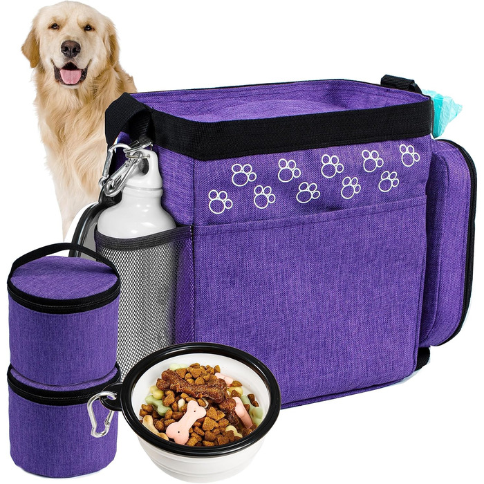 CLAWIST Сумка для собак у подорожах з контейнерами для ласощів та корму, фіолетовий, для авіаперельотів, аксесуари для собак
