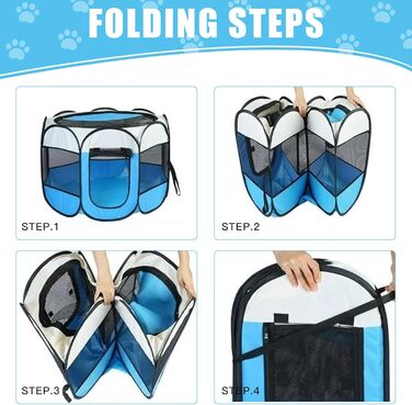 Складана переносна вольєр для цуценят та собак, 74x74x43 см, водовідштовхувальне полотно Oxford, вольєр для собак, клітка для котів та собак, кроликів (Блакитний, 8, M)