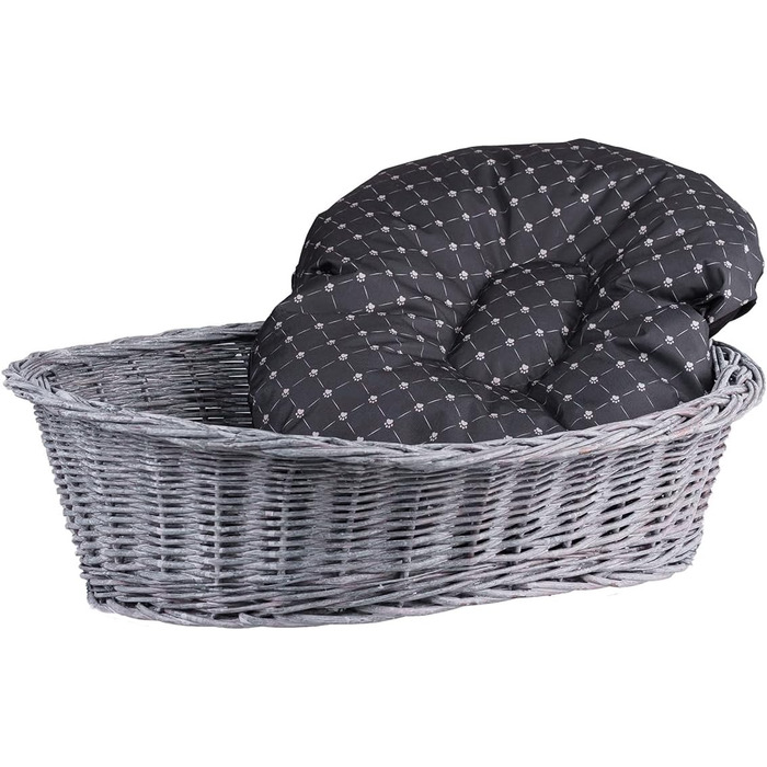 Корзина для собак та котів з плетеної лози, 80x60x26 см (Сірий/Чорний)