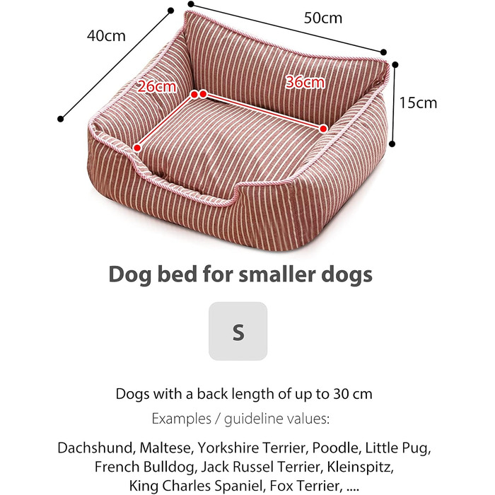 Ортопедичне ліжко для собак Petcute знімний, миючий чохол, антиковзаюче, для маленьких собак, червоний