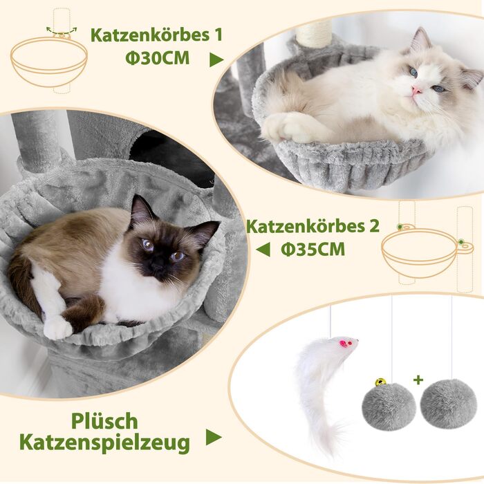Комплекс для котів Globlazer XXL (204 см) з будиночком, платформами та дряпками - Сірий