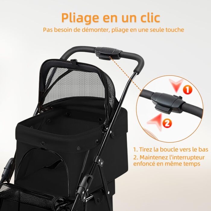 Дитяча коляска 3 в 1 для собак та котів, складні, з 4 EVA-колесами, ручка, 3 вікна з сітки, тримач для напоїв, для маленьких та літніх собак, тролей для людей з обмеженими можливостями (67 x 50 x 95 см, Чорний)