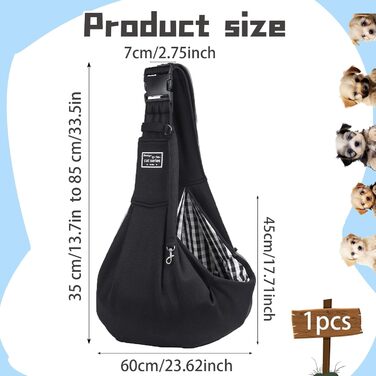 Тканина-слінг для цуценят, двостороння, звільняє руки для собак та котів, м'яка та зручна, регульована сумка-переноска для прогулянок, подорожей та покупок (чорна)