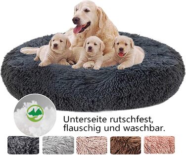 М'яке ліжко для собак Haoye, круглий лежак для домашніх тварин, лежак-подушка для котів та собак, зручне ліжко для собак та котів (діаметр 50-120 см / 7 розмірів), темно-сірий діаметр 60 см