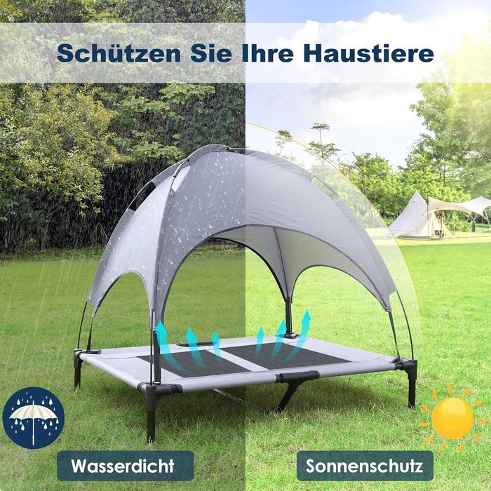 Лежанка для собак з балдахіном, велика, 92 x 76 x 92 см. Водонепроникна, з дихаючим мереживним полотном. Підходить для кемпінгу та пляжу.