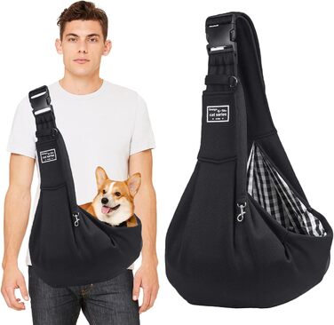 PETCUTE Сумка-переноска для собак до 7.5 кг, чорна. Регульований ремінь, переноска з передньою кишенею, сумка через плече для собак, для прогулянок та активностей на свіжому повітрі