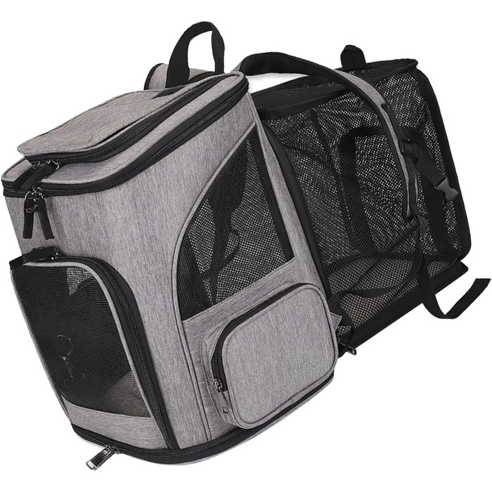 Рюкзак-переноска для котів RASTKY, складана переноска для тварин, міцна переноска для собак та малих тварин до 8 кг, ідеально підходить для відвідування ветеринара, прогулянок у парку, сірий (чорний) (сірий)
