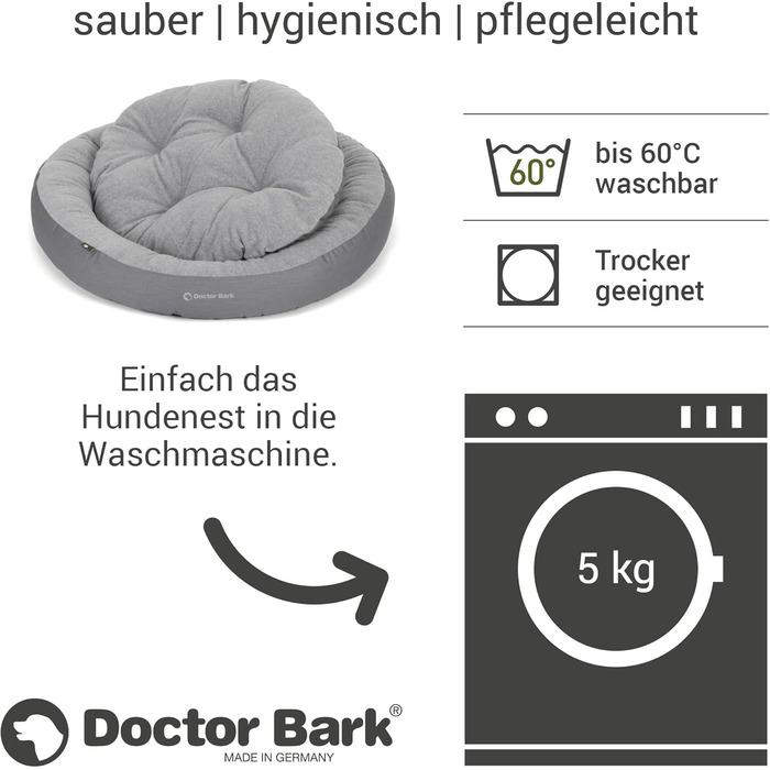 Кругле м'яке ліжко для собак середніх порід GreenLabel, Königsblau (блакитний) - ліжко-гніздо з ворсистим наповнювачем, знімний чохол Fleece/Baumwolle, розмір M (60x50 см)