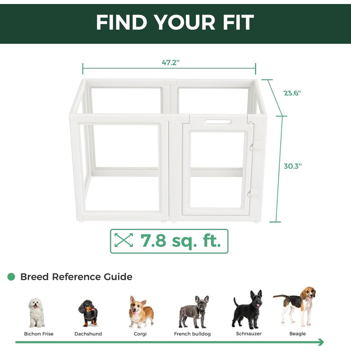 Клітка-манеж для цуценят та маленьких собак FXW AuraSpace, акрил, 61 см, білий, 24'H (6 панелей, 30'H (білий))