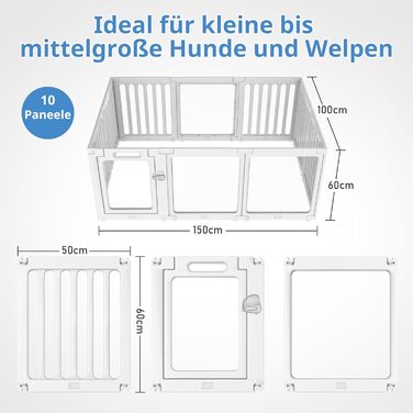 Клітка для цуценят FASNATI з акрилу, 60 см, прозора, для маленьких собак, 10 панелей, 150 x 100 x 60 см