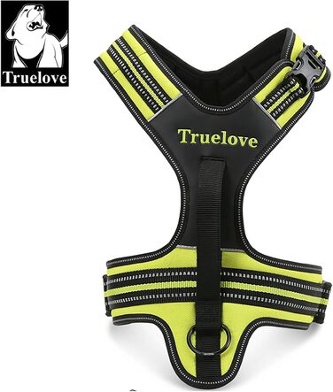 Шлея для собак Truelove TLH5551, нейлонова, з ручкою, м'яка, з відбивачем, неоново-жовта, розмір M
