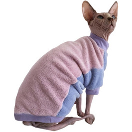 Теплий флісовий светр для котів Sphynx, зимовий одяг для безшерстих котів і маленьких собак, розмір S, рожево-блакитний