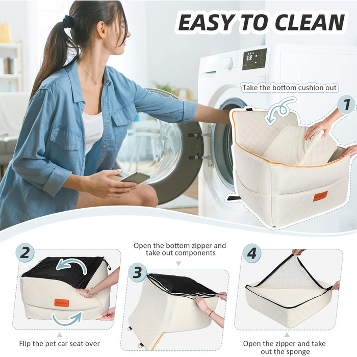 Автокрісло для собак - підходить для маленьких та середніх порід, з кишенями для зберігання, поводок, посилене автоліжко для собак, підходить на заднє та переднє сидіння (біле)