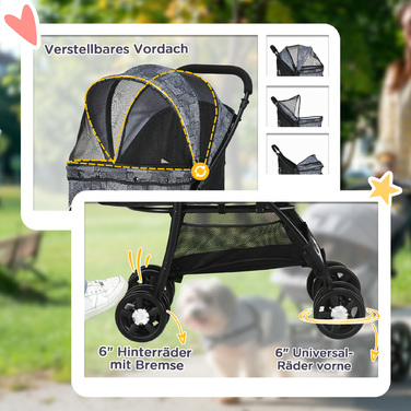 Складаний візок для собак PawHut Dog Buggy з подушкою для собак і кішок, сітчасте вікно, місце для зберігання, тканина Оксфорд, 81 x 48 x 99 см, сірий чорний