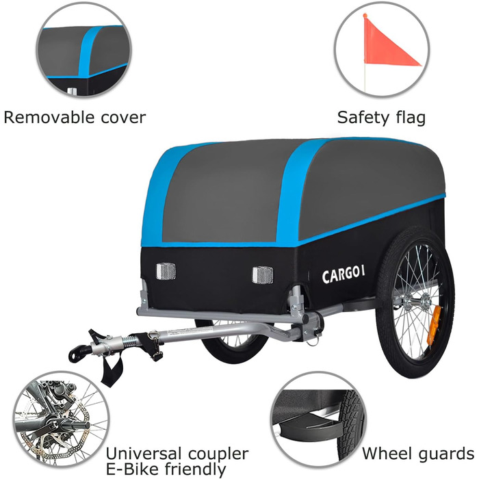 Фahrrad Lastenanhänger Tiggo VS Cargo: вантажний причіп для велосипеда, складний, велика площа вантажної поверхні 75x46 см, об'єм 120 літрів, зелений (блакитний)