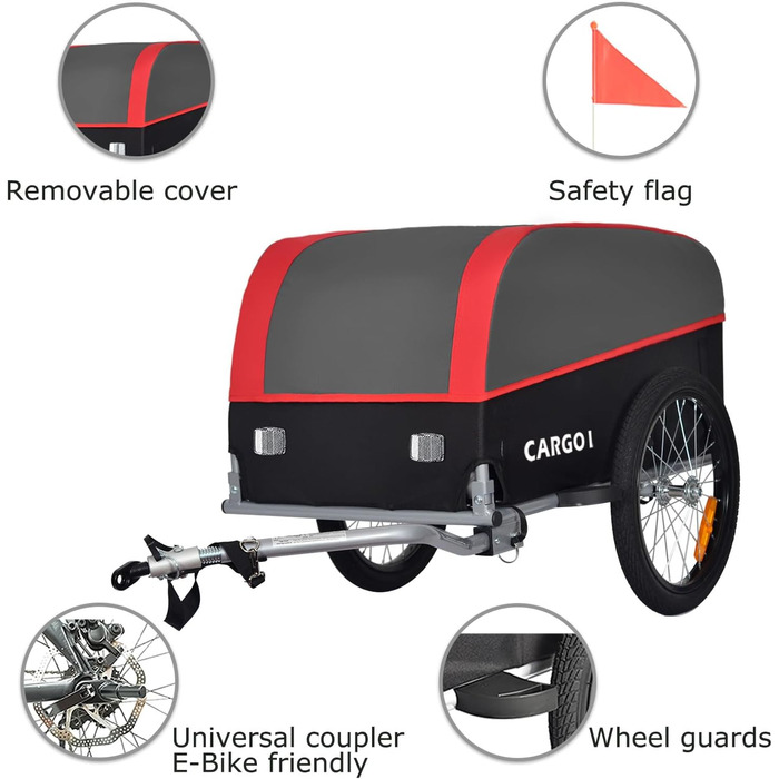 Фahrrad Lastenanhänger Tiggo VS Cargo: великий вантажний причіп для велосипеда, 75x46 см, 120 літрів, зелений (червоний)