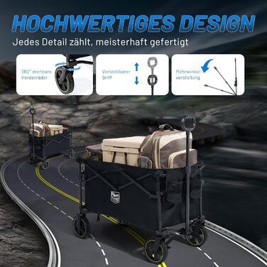 Возик вантажний складний Timber Ridge 200л з тримачем для напоїв, для саду, відпочинку, кемпінгу, чорний