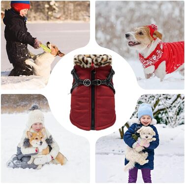 Зимовий теплий жилет для собак з інтегрованим шлейкою, водонепроникний, відбиваючий | для малих, середніх та великих собак (Бургунді)