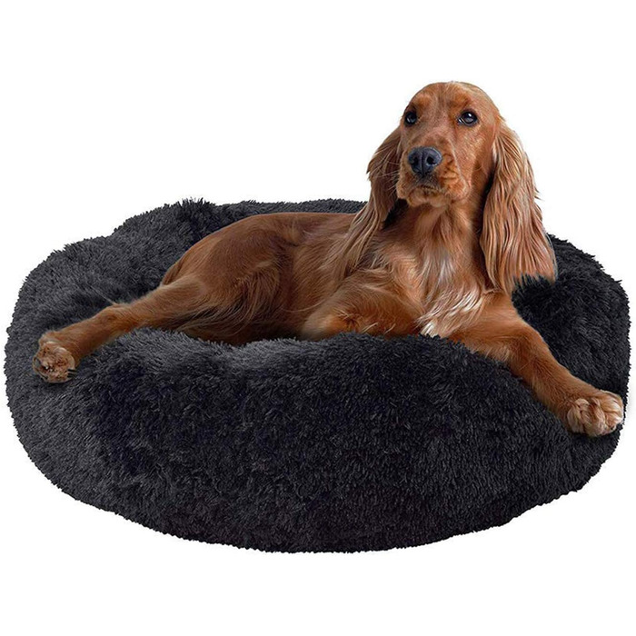 М'яке ліжко для собак та котів Loir, 120 см, чорне, пухнасте, з неслизьким покриттям, миється, для великих та екстра-великих тварин