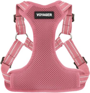 Шлейка для собак Voyager з регулюванням та світловідбиваючими смугами Best Pet Supplies - Міцна повна жилетка без натягу з кільцем для повідка, дихаюча, Рожева, розмір XS (Обхват грудей: 13-16 дюймів)
