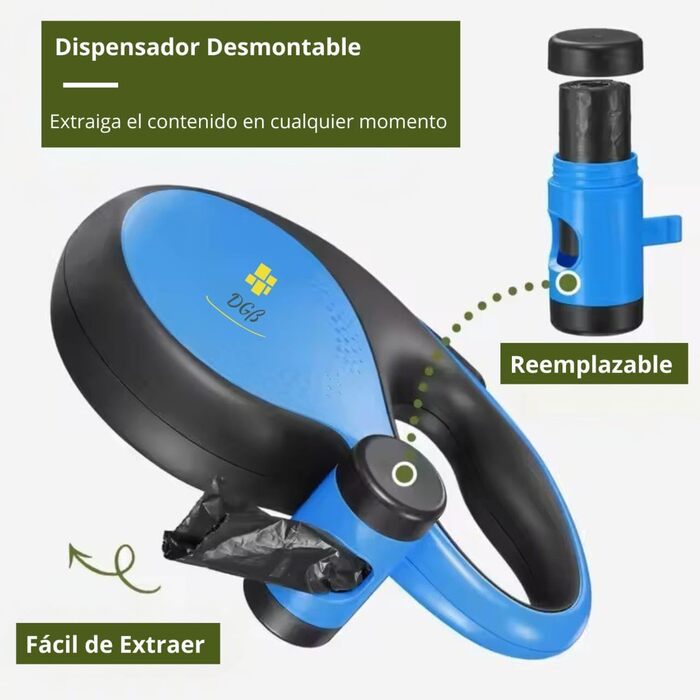 Висувна собача шлейка, 3 м, для собак маленьких, середніх та великих порід, ергономічна ручка, до 15 кг, колір блакитний, розмір L