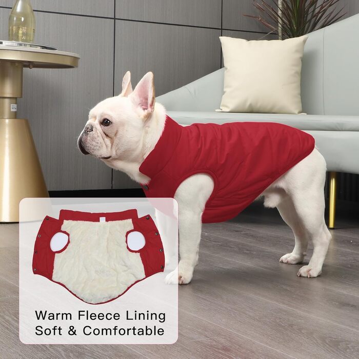 Тепла куртка для собак JoyDaog з флісовою підкладкою, 2 шари, для зими та холодної погоди, м'яка, вітронепроникна (XS, червона)