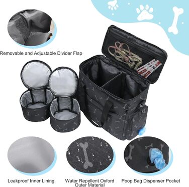 Чемодан-переноска для собак MyDays, валіза для тварин, переноска на вихідні з розкладним миском (Чорний)