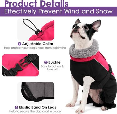 Теплий зимовий одяг для собак AOFITEE з отвором для повідка, водонепроникна куртка для собак, підходить для маленьких, середніх та великих собак, рожево-червоний