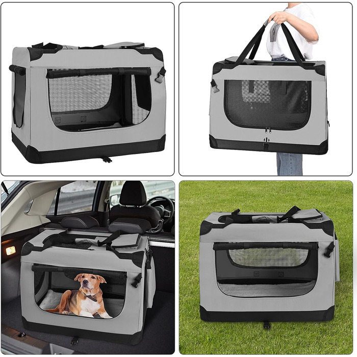 Транспортна переноска для собак PISPET - складана, сірого кольору (80x55x55 см)