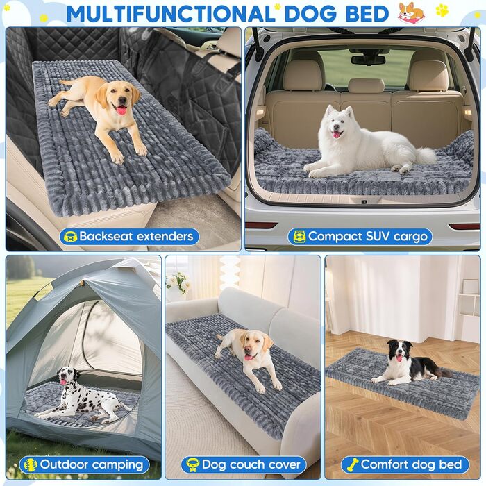 Килимок для собак у машину Loiion, антиковзаюча підстилка на заднє сидіння, м'яка автодеки для собак, 127×62,5x2,5 см, темно-сірий