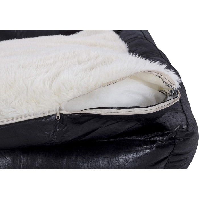 Крісло-ліжко для собак CLAMARO 'DeluxePet' чорного кольору 120x80 см з штучної шкіри, 2в1 з поворотним подушками, для великих собак, з боковинами з м'якою оббивкою, антиковзаюча підкладка, розмір Large