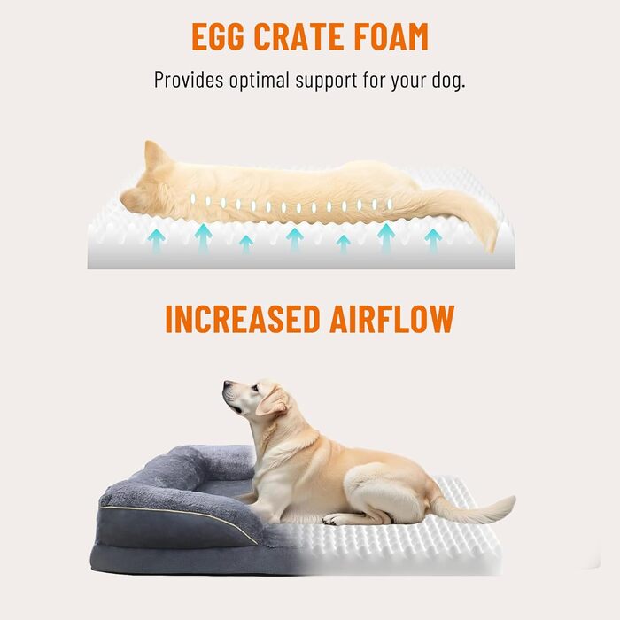 Ортопедичне ліжко для собак, корзина для собак, м'яка підстилка, диван для собак, подушка для собак, корзинка для собак з високим бортиком, знімний та пральний чохол, 91 x 69 x 18 см, неслизьке дно