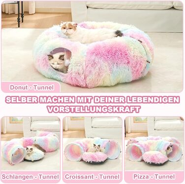Тунель-ігровий комплекс для котів з лежаком, XXL, з бавовняного плюшу, з іграшками, для котів, кроликів, ховрашків, кольоровий