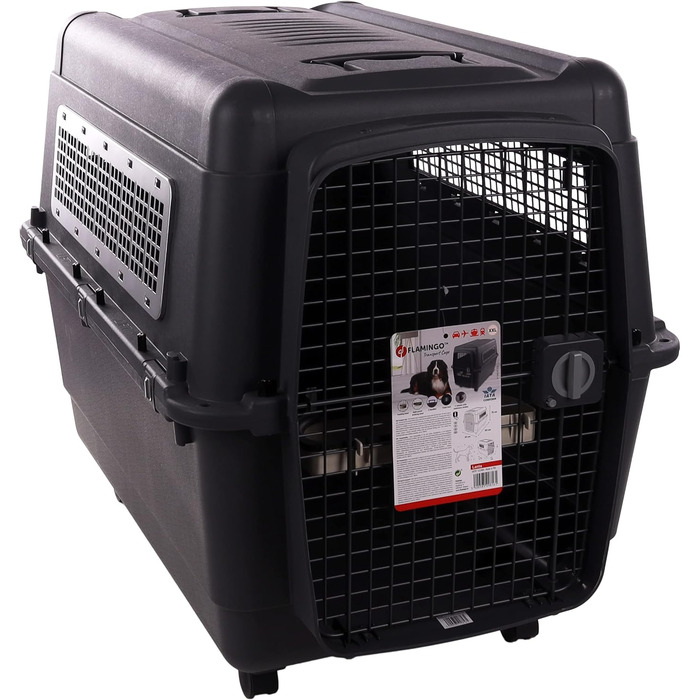 Клітка-переноска для собак Flamingo Lanta – темно-сіра, розмір L (56 × 80 × 59,5 см) | Безпечна, практична та комфортна переноска для вашого собаки